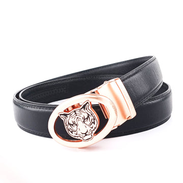 Hemener Men Metal Auto Grip Buckle Black Genuine Leather Belt