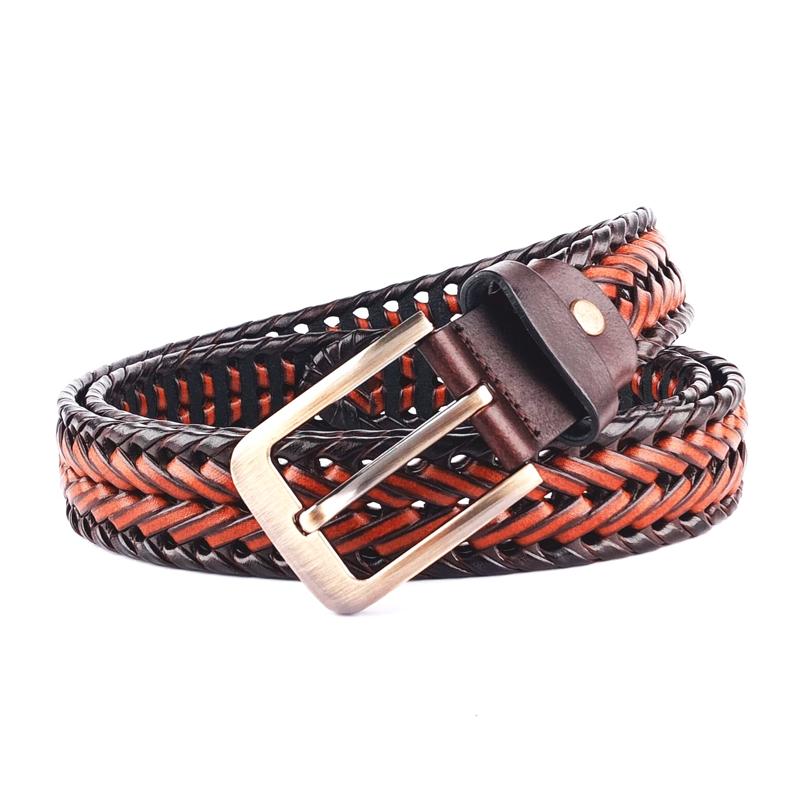 Hemener Men Brown Braided Genuine Leather Belt