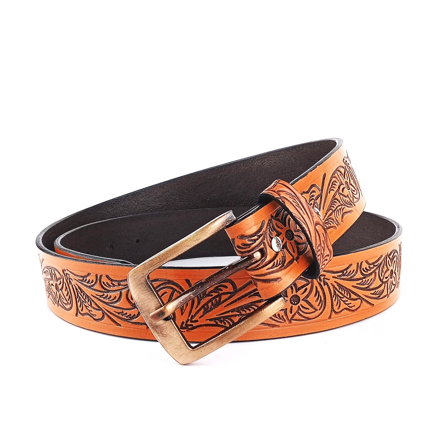 Hemener Men Metal Buckle Tan Genuine Leather Belt