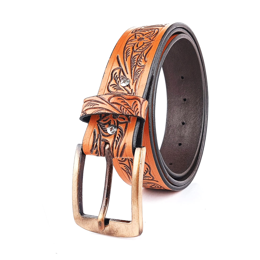 Hemener Men Metal Buckle Tan Genuine Leather Belt