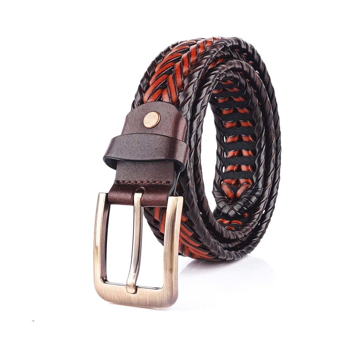 Hemener Men Brown Braided Genuine Leather Belt