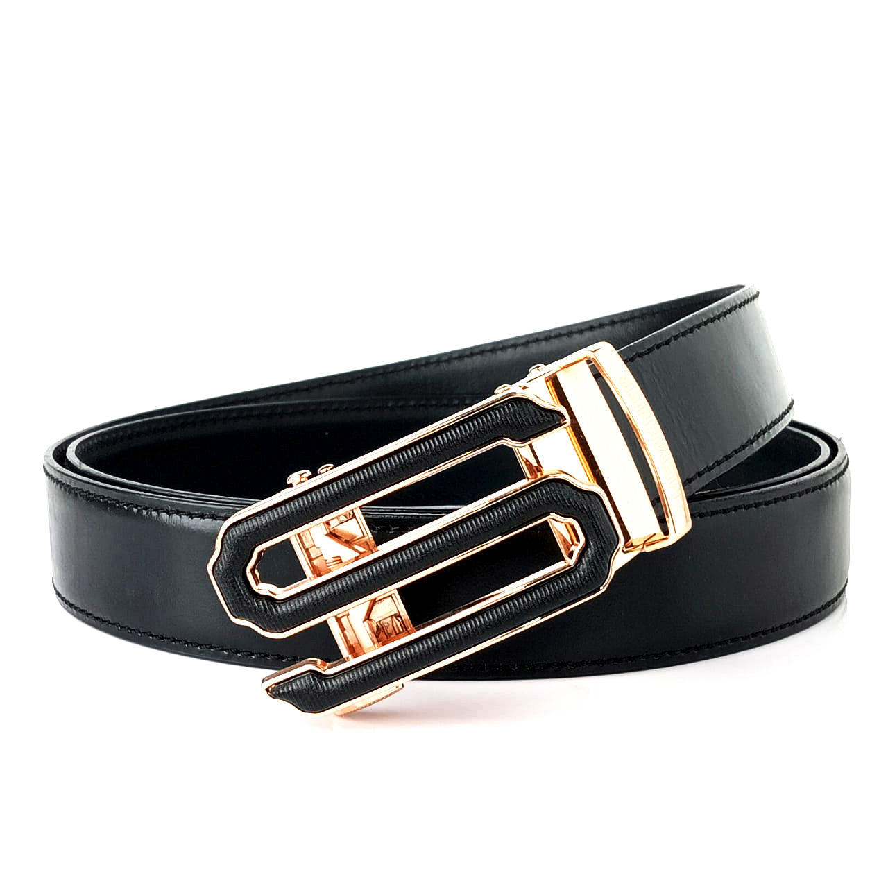 Hemener Men S Letter Metal Buckle Black Genuine Leather Belt