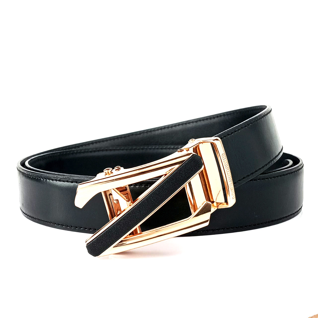 Hemener Men Z Letter Metal Buckle Black Genuine Leather Belt