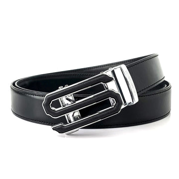 Hemener Men S Letter Metal Buckle Black Genuine Leather Belt