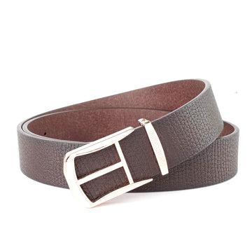 Hemener Men Glossy Metal Pin Hole Buckle Dark Brown Vegan Leather Belt