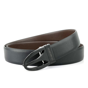 Hemener Men Metal Pin Hole Buckle Black Dark Brown Reversible Vegan Leather Belt