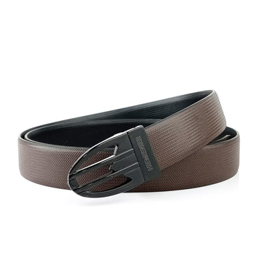 Hemener Men Metal Pin Hole Buckle Black Dark Brown Reversible Vegan Leather Belt