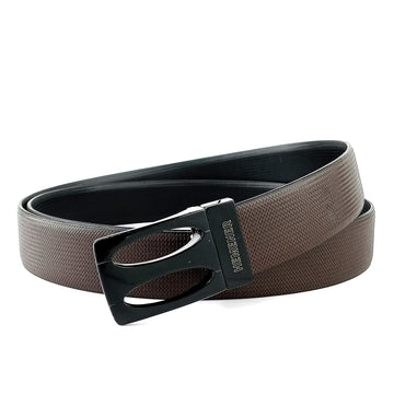 Hemener Men Metal Pin Hole Buckle Black Dark Brown Reversible Vegan Leather Belt