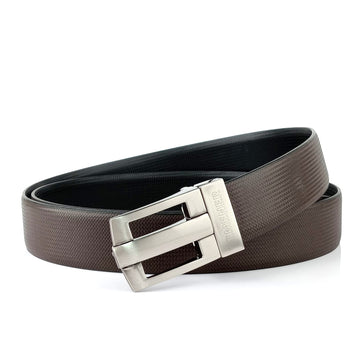 Hemener Men Metal Pin Hole Buckle Black Dark Brown Reversible Vegan Leather Belt