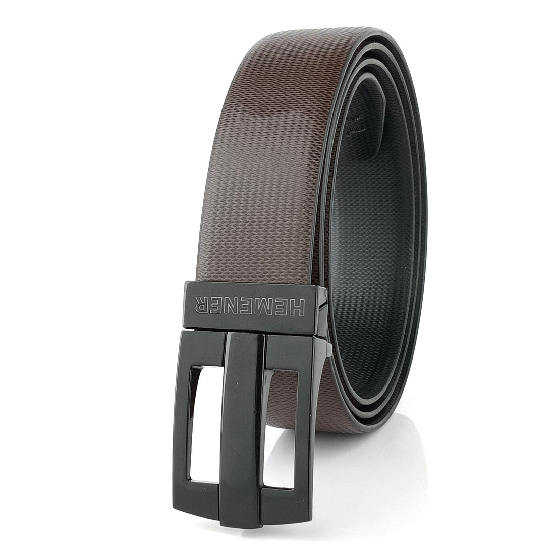 Hemener Men Metal Pin Hole Buckle Black Dark Brown Reversible Vegan Leather Belt