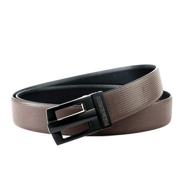 Hemener Men Metal Pin Hole Buckle Black Dark Brown Reversible Vegan Leather Belt