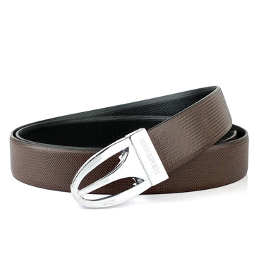 Hemener Men Metal Pin Hole Buckle Black Dark Brown Reversible Vegan Leather Belt