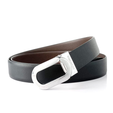 Hemener Men Pin Hole Alloy Buckle Black Vegan Leather Belt