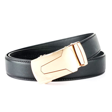 Hemener Men Metal Auto Grip Buckle Black Vegan Leather Belt