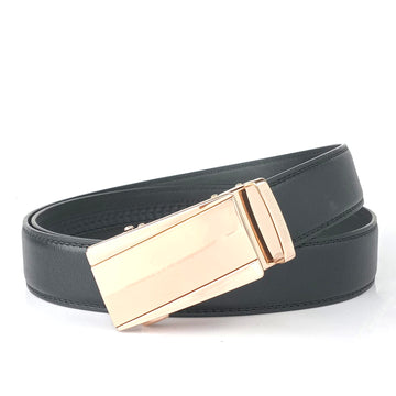 Hemener Men Metal Auto Grip Buckle Black Vegan Leather Belt