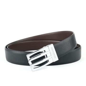 Hemener Men Metal Pin Hole Buckle Black Dark Brown Reversible Vegan Leather Belt