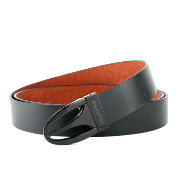 Hemener Men Metal Pin Hole Buckle Black Genuine Leather Belt