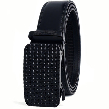 Hemener Men  Metal Buckle Black Genuine Leather Belt