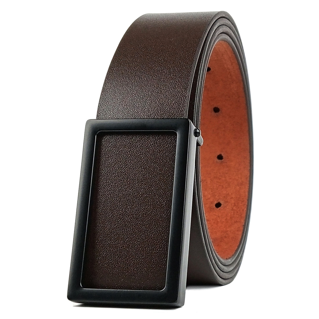 Hemener Men Pin Hole Buckle Dark Brown Genuine Leather Belt