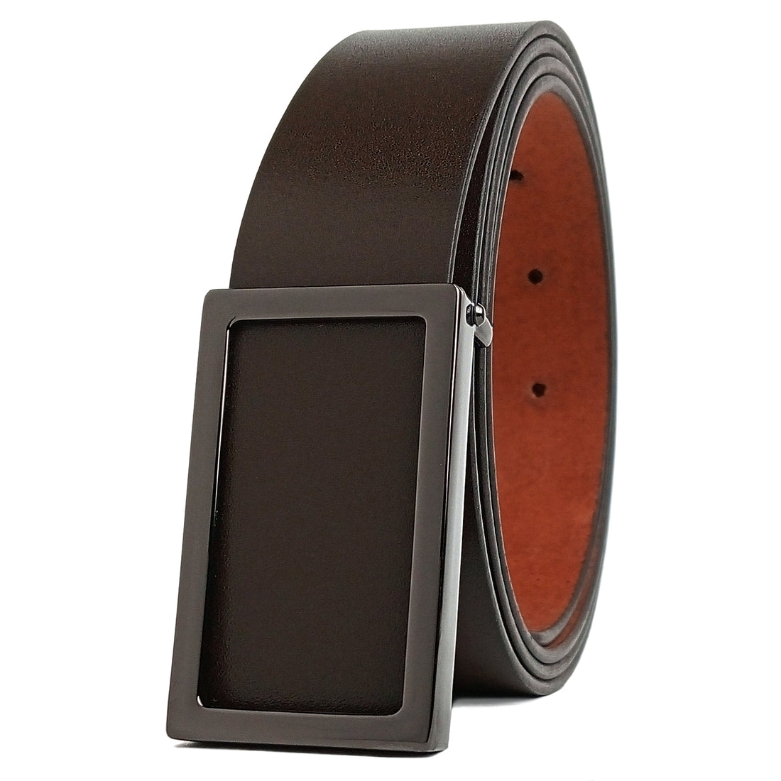 Hemener Men Pin Hole   Buckle Dark Brown Genuine Leather Belt