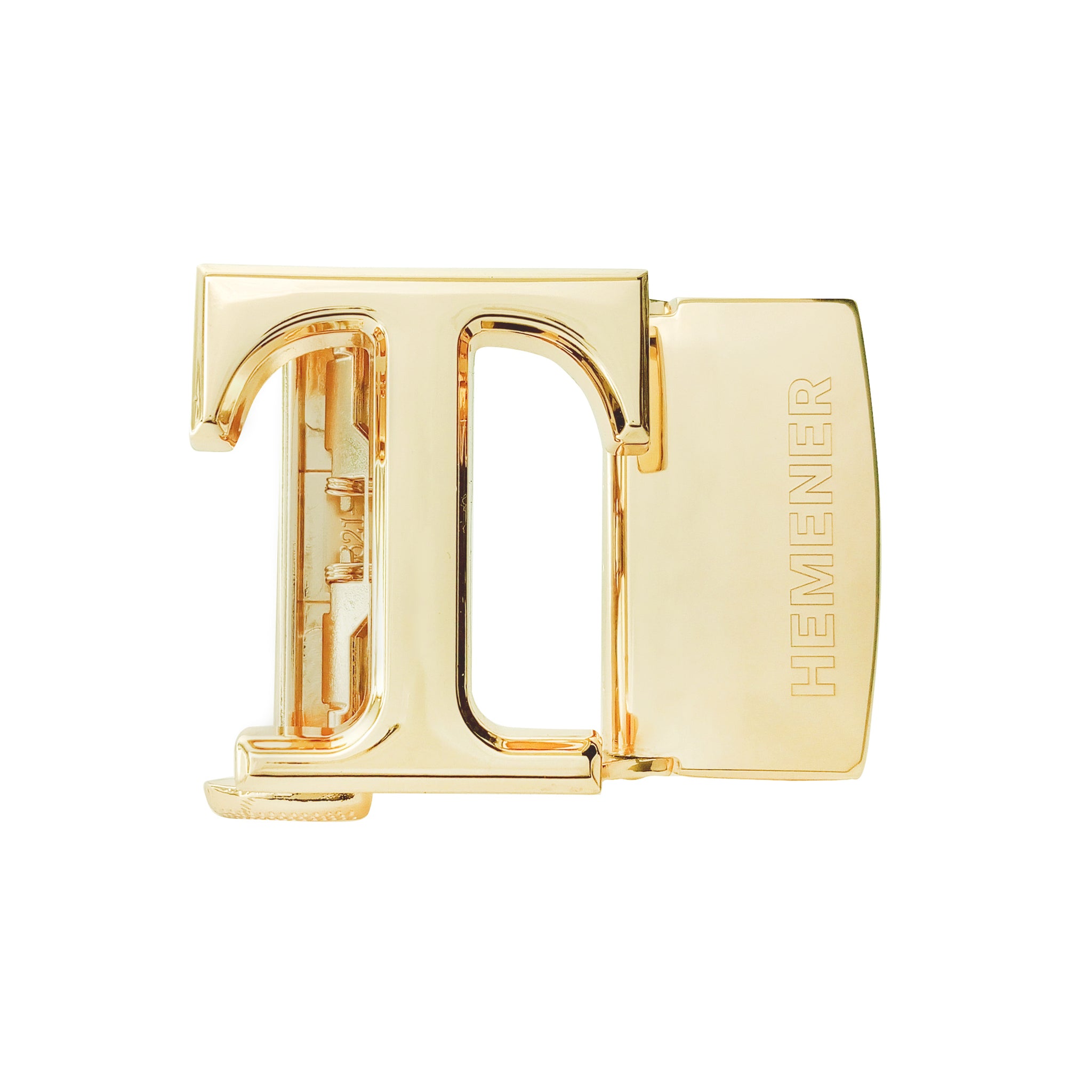 Hemener Men T Letter Metal Auto Grip Golden Glossy Buckle