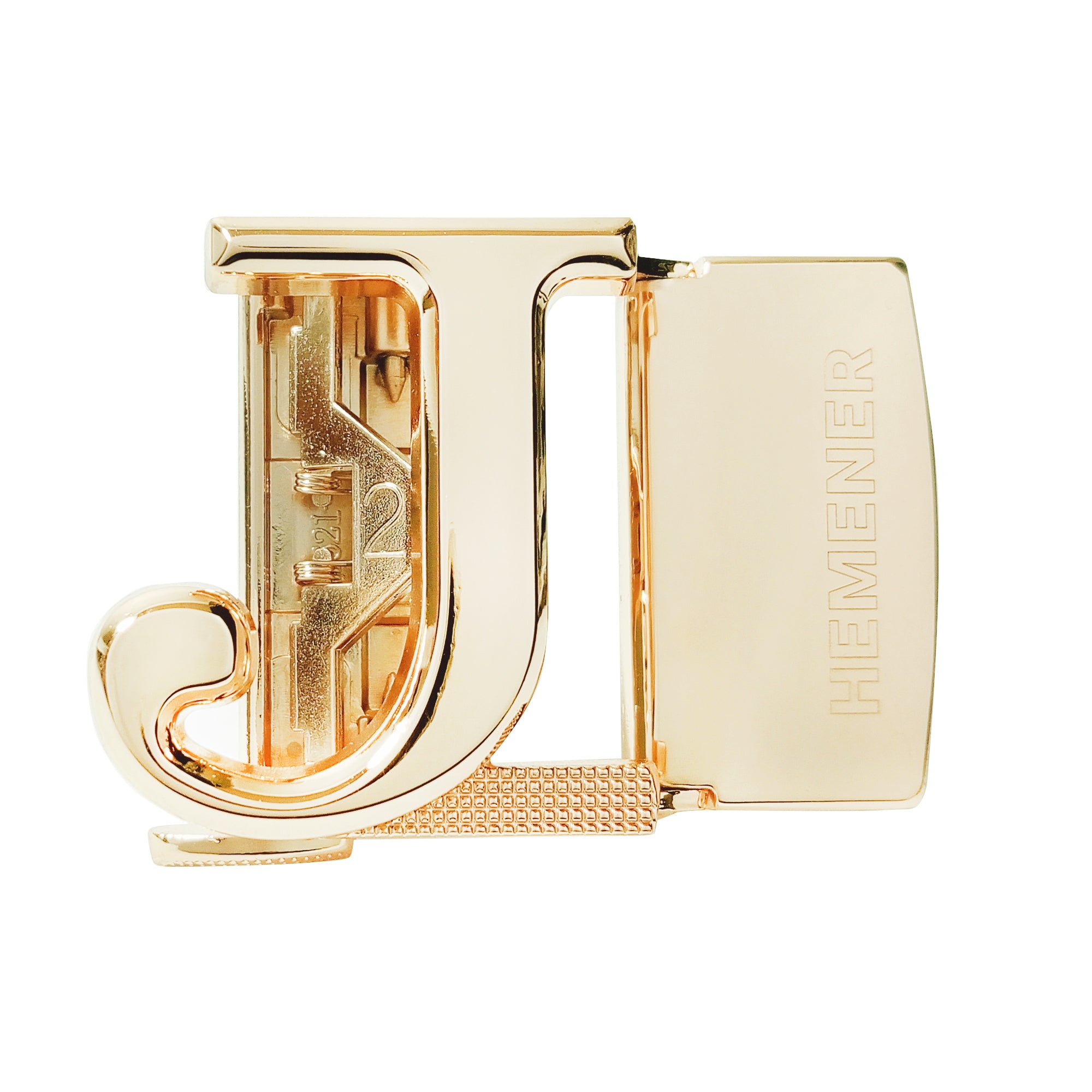 Hemener Men J Letter Metal Auto Grip Golden Glossy Buckle