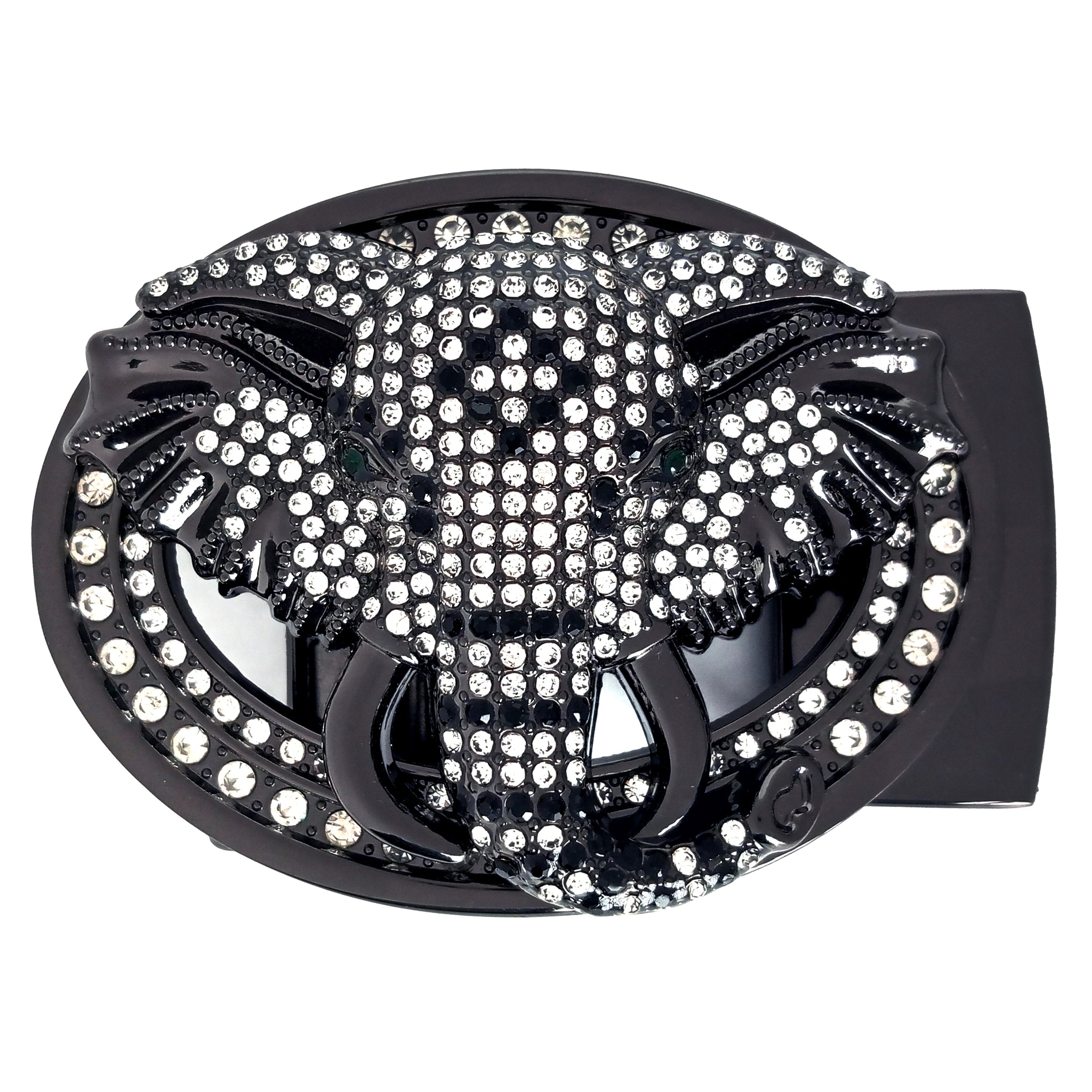 Hemener Men Studded Solid Metal Auto Grip Black Glossy  Buckle