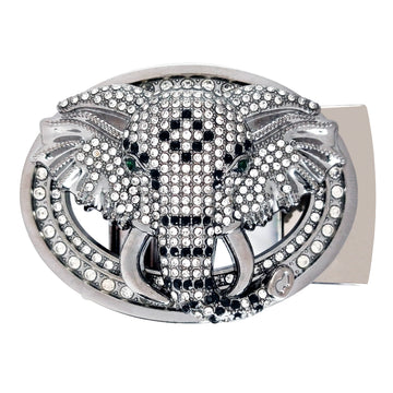 Hemener Men Studded Solid Metal Auto Grip Silver Glossy  Buckle