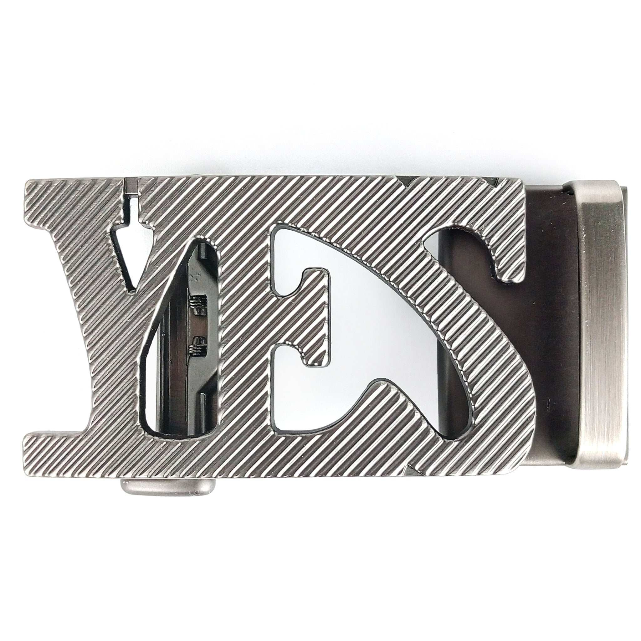 Hemener Men Stylish YES Text Metal Auto Grip Grey Buckle