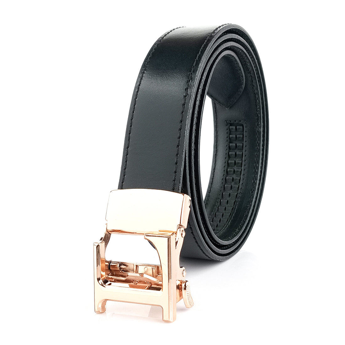 Hemener Men L Letter Metal Buckle Black Genuine Leather Belt