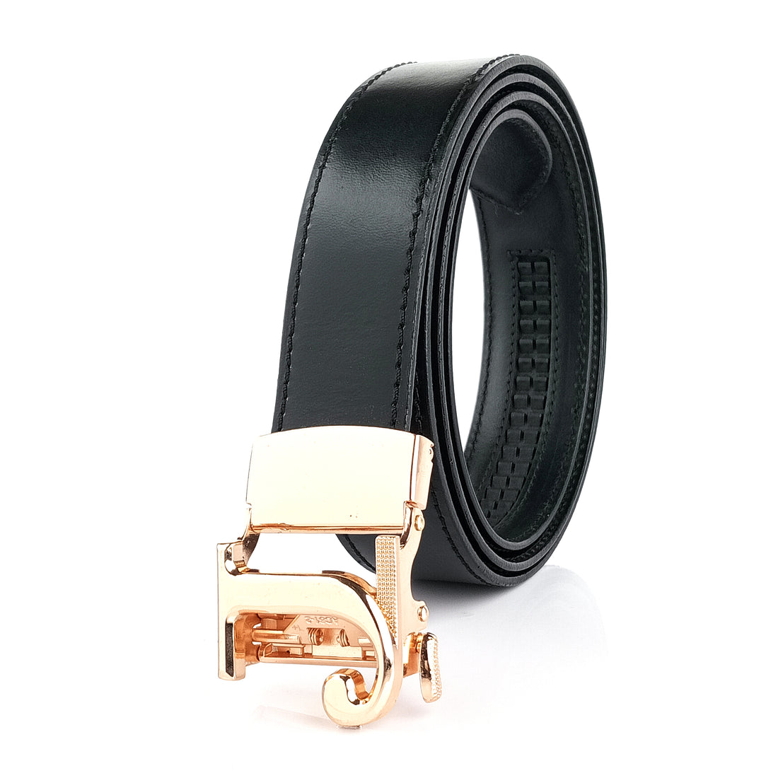 Hemener Men J Letter Metal Buckle Black Genuine Leather Belt