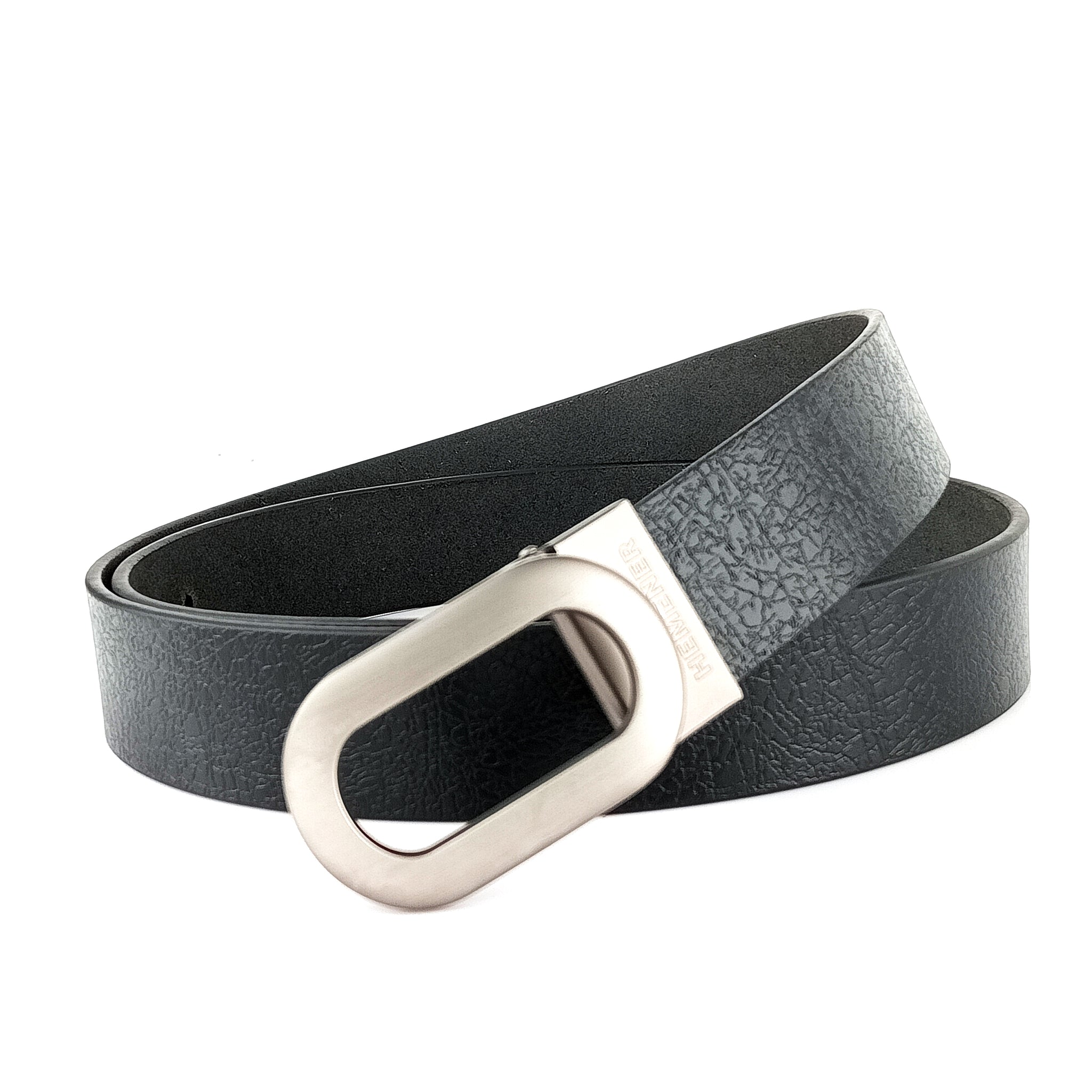 Hemener Men Metal Pin Hole Buckle Black Genuine Leather Belt