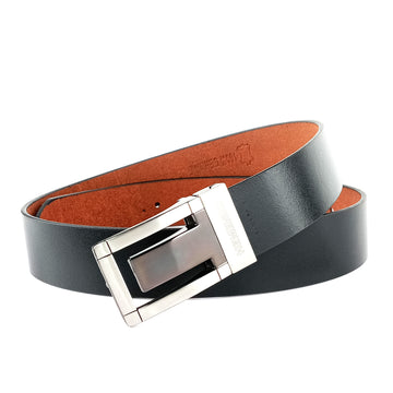 Hemener Men Metal Pin Hole Buckle Black Genuine Leather Belt