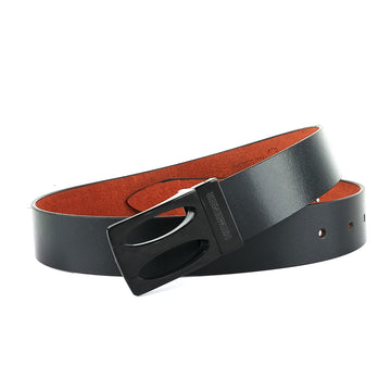 Hemener Men Metal Pin Hole Buckle Black Genuine Leather Belt