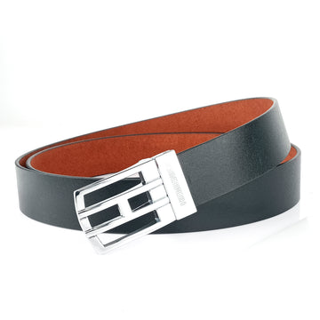 Hemener Men Metal Pin Hole Buckle Black Genuine Leather Belt