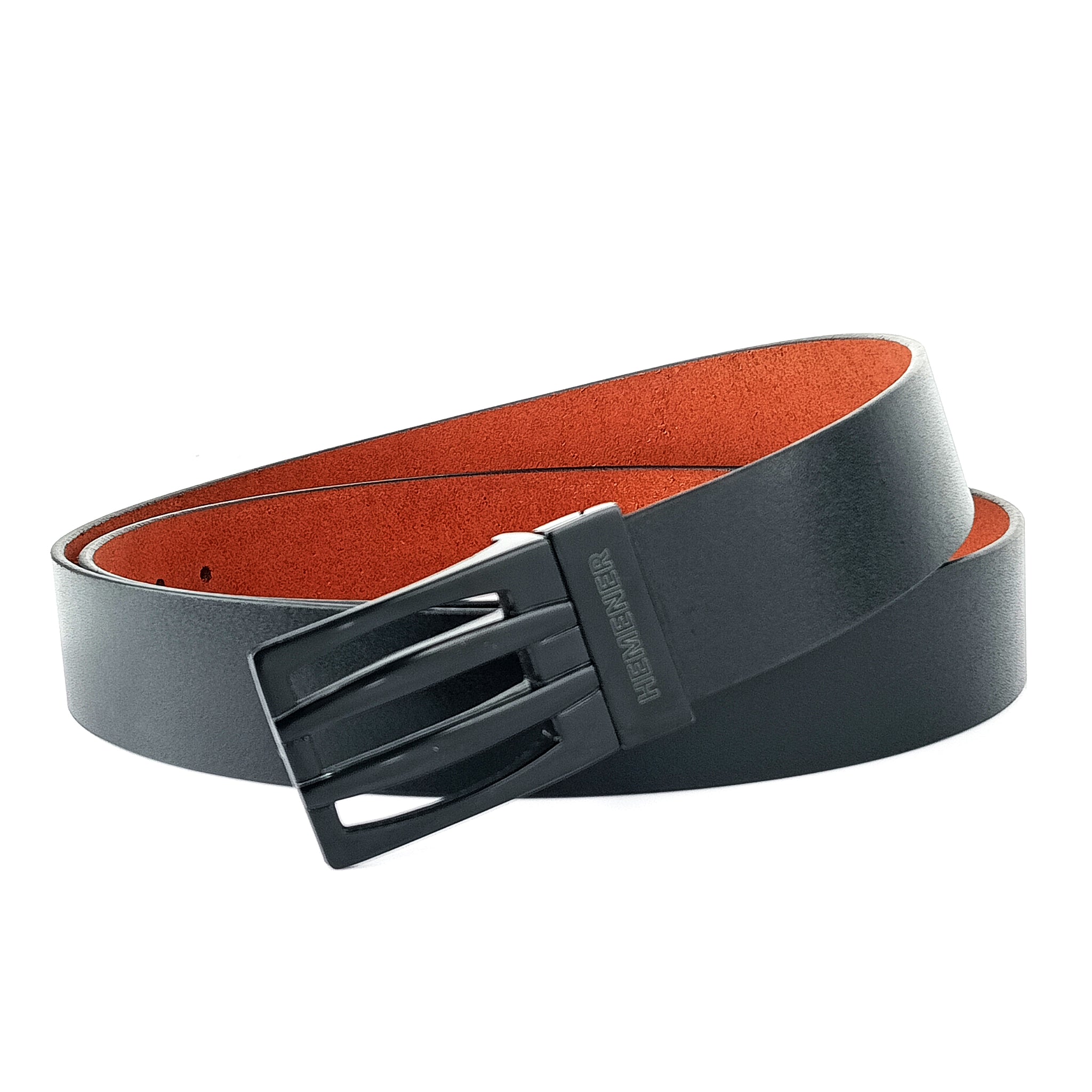 Hemener Men Metal Pin Hole Buckle Black Genuine Leather Belt