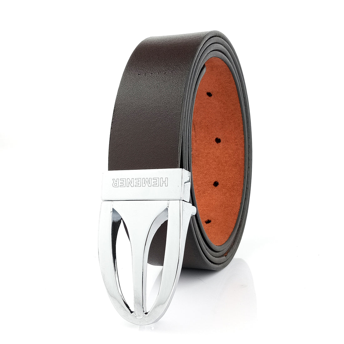 Hemener Men Pin Hole   Buckle Dark Brown Genuine Leather Belt