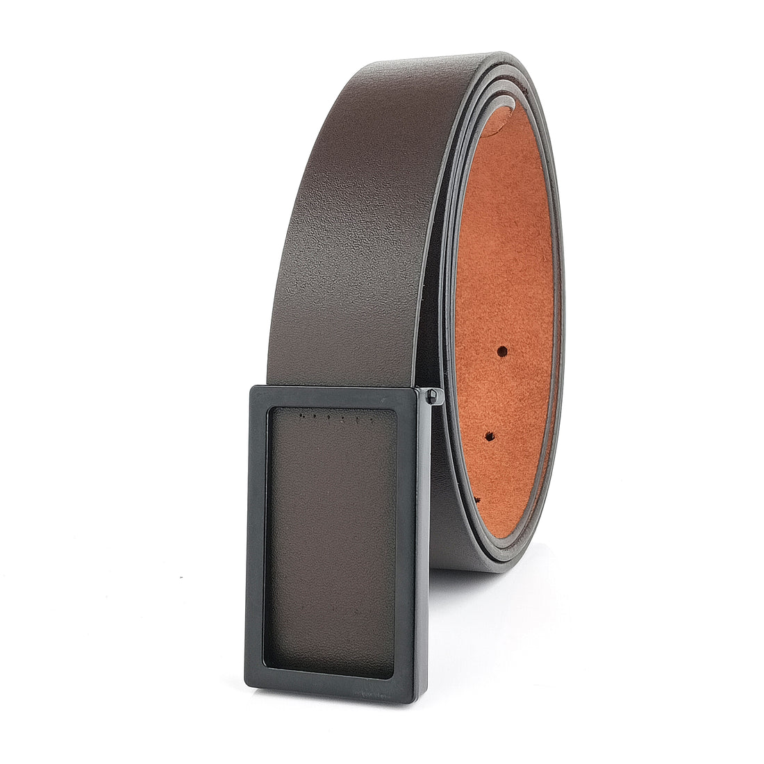 Hemener Men Pin Hole Buckle Dark Brown Genuine Leather Belt