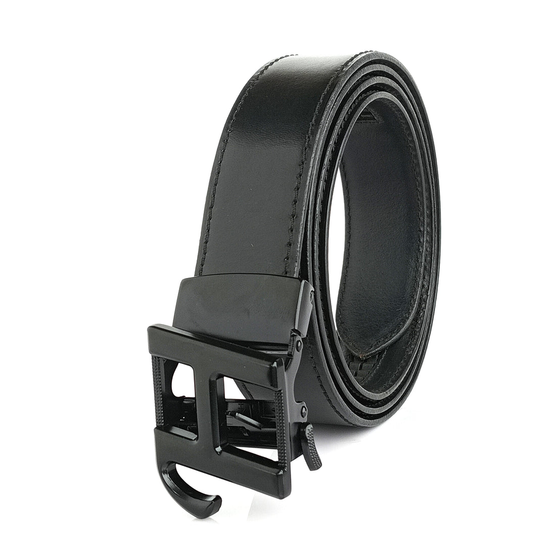 Hemener Men H Letter Metal Buckle Black Genuine Leather Belt