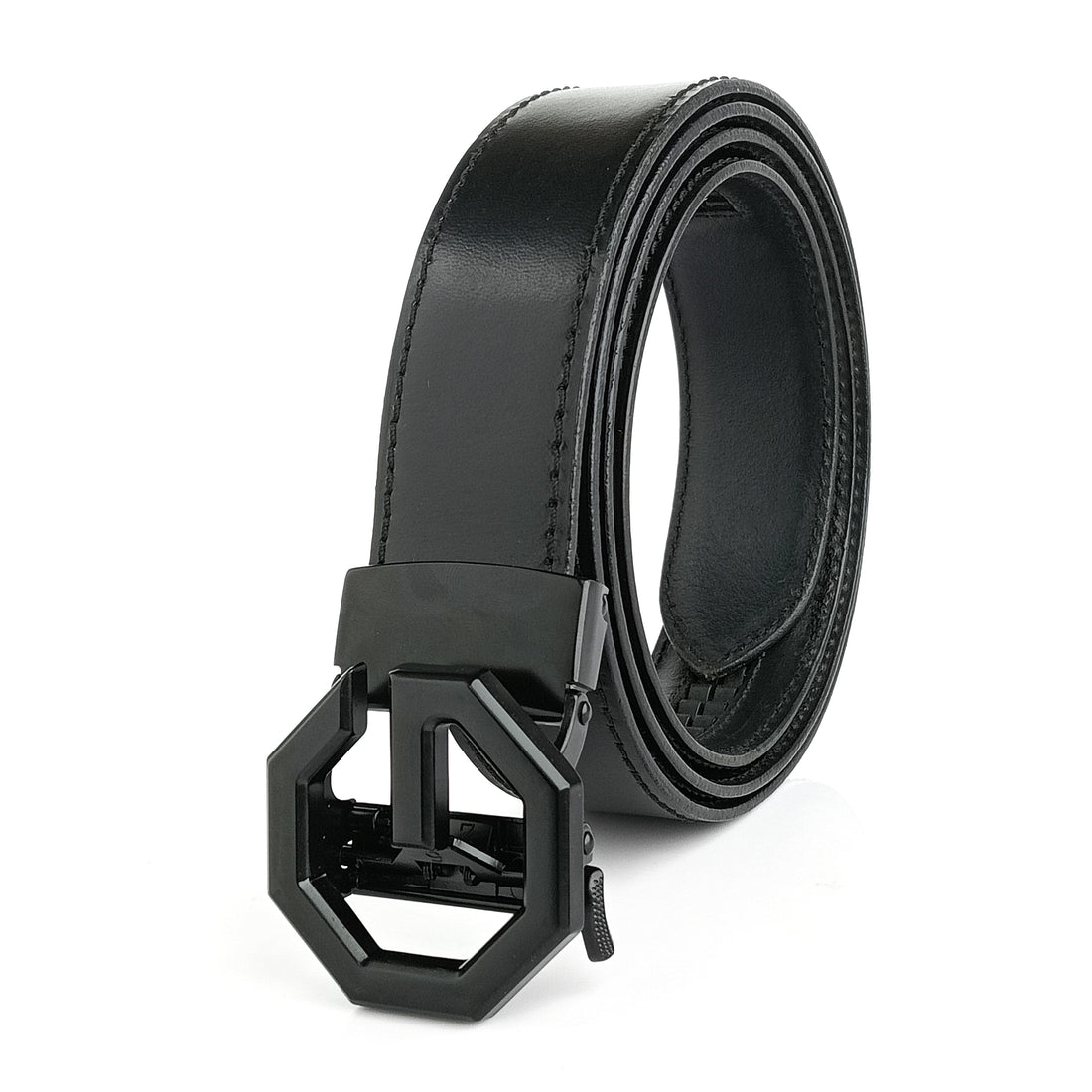 Hemener Men G Letter Metal Buckle Black Genuine Leather Belt