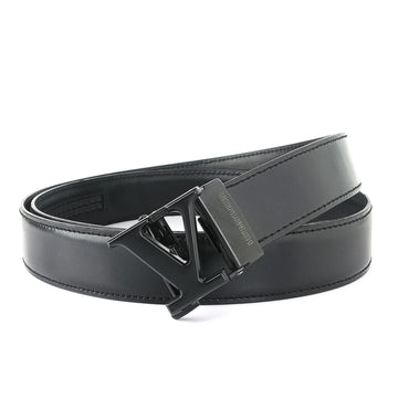 Hemener Men V Letter Metal Buckle Black Genuine Leather Belt