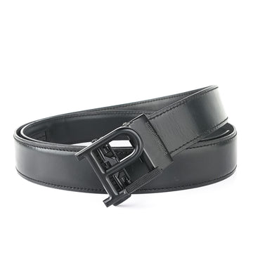 Hemener Men P Letter Metal Buckle Black Genuine Leather Belt