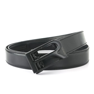 Hemener Men R Letter Metal Buckle Black Genuine Leather Belt