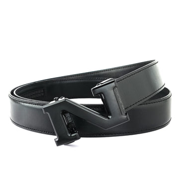 Hemener Men N Letter Metal Buckle Black Genuine Leather Belt