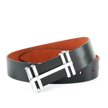 Hemener Men Pin Hole Buckle Black Genuine Leather Belt