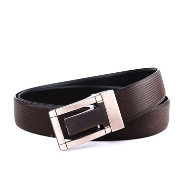 Hemener Men Metal Pin Hole Buckle Black Dark Brown Reversible Vegan Leather Belt