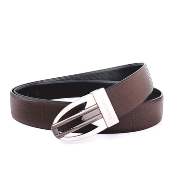 Hemener Men Metal Pin Hole Buckle Black Dark Brown Reversible Vegan Leather Belt