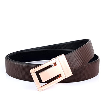 Hemener Men Metal Pin Hole Buckle Black Dark Brown Reversible Vegan Leather Belt