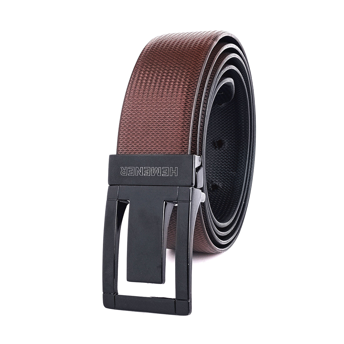 Hemener Men Metal Pin Hole Buckle Black Dark Brown Reversible Vegan Leather Belt