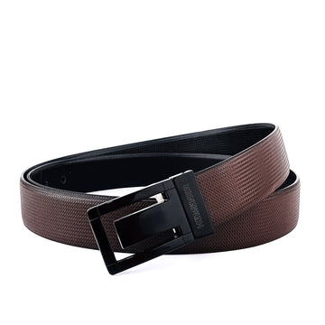 Hemener Men Metal Pin Hole Buckle Black Dark Brown Reversible Vegan Leather Belt